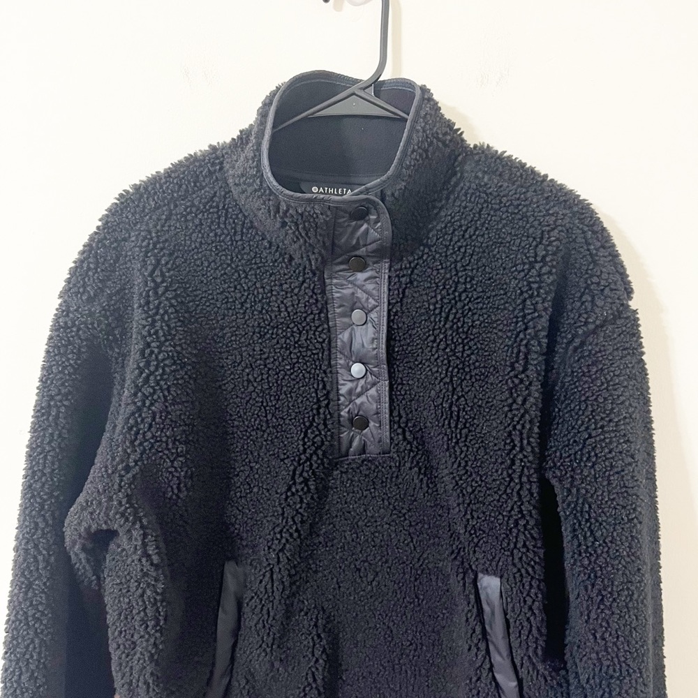 Athleta Cozy Sherpa Snap Sweatshirt Black Size Medium - Picture 5 of 14